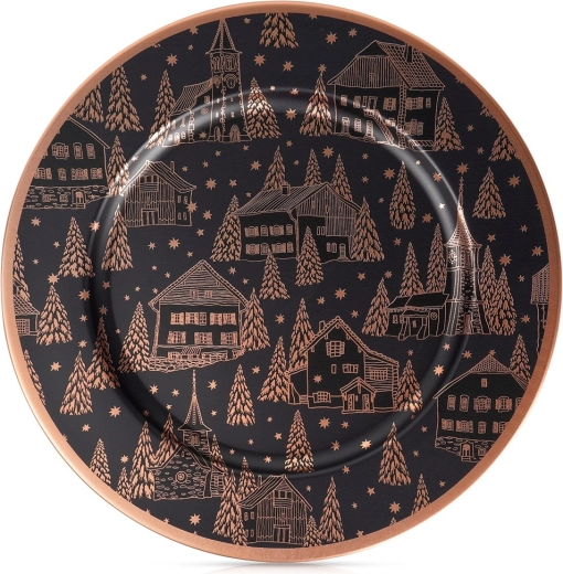 Dekoratívny podtácok pod tanier, čierny s medeným vzorom, 33 cm