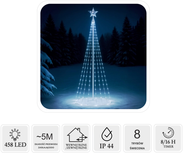 LED kužeľový vianočný stromček s hviezdou 3 m, 458 LED, studená biela, interiérový/exteriérový