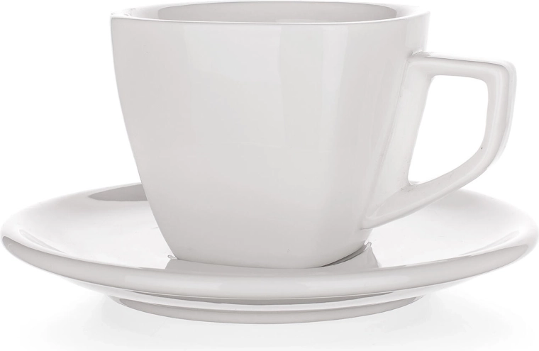 Porcelánový šálka s podšálkou 250 ml ALBA, biely, hranatý dizajn