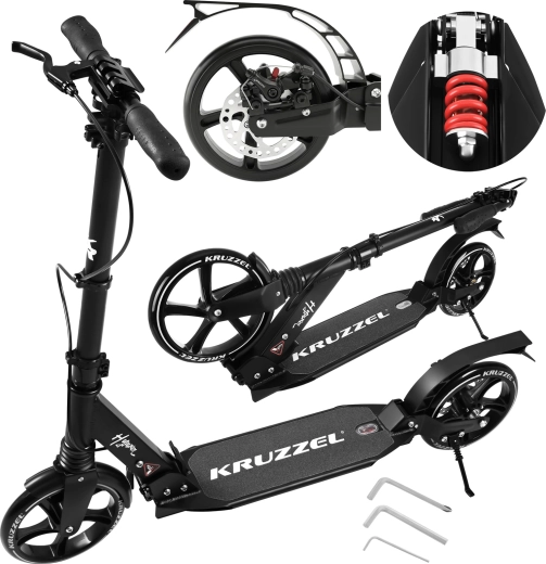 Skladacia kolobežka KRUZZEL Hyperion s 20 cm kolesami a kotúčovou brzdou