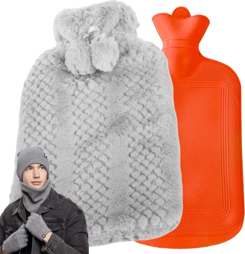 Termofor s pleteným poťahom 2 l, tmavosivý