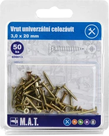 Univerzálne skrutky s plným závitom 3,0 × 20 mm, pozinkované, 50 ks