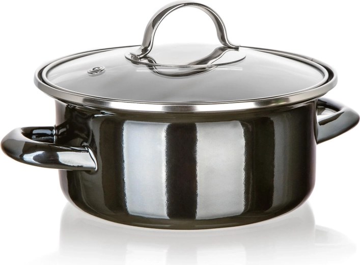 Smaltovaný hrniec so sklenenou pokrievkou 18 cm Metallic Black, 1,3 l