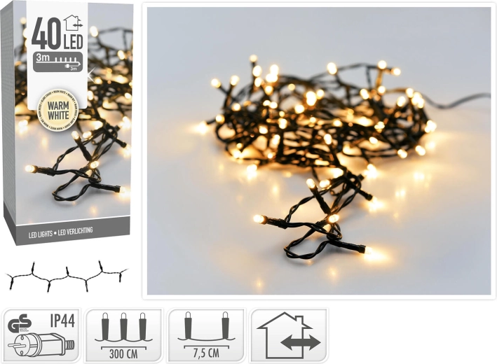 Vianočné LED osvetlenie 3 m, 40 LED, teplá biela, IP44