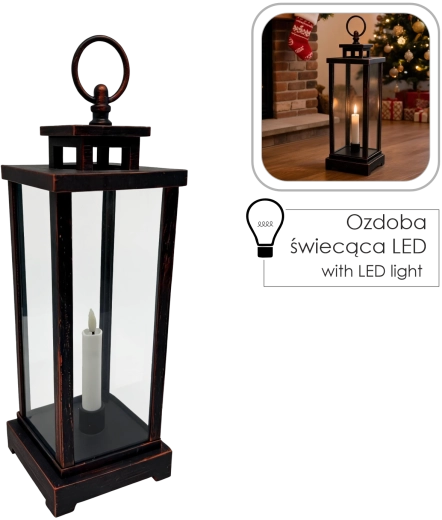 Dekoratívna LED lampáš so sviečkou a časovačom, 34 cm