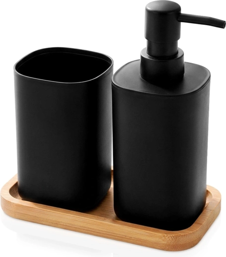 Kúpeľňový set Bathroom Solutions s dávkovačom a pohárikom 350 ml, čierny, 3 diely