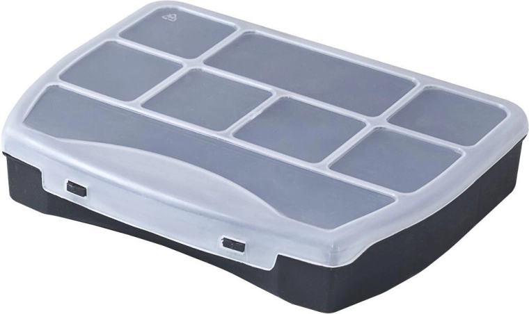 Organizér DOMINO 190 × 155 × 37 mm, čierny/priehľadný