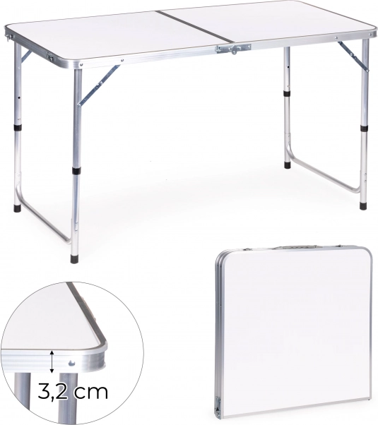 Skladací turistický stôl MultiGarden, biela doska 120 × 60 cm
