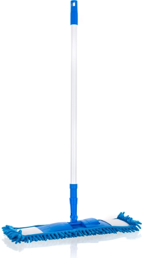 Plochý žinylkový mop s teleskopickou tyčou, tmavomodrý (42 × 13 cm, 68–120 cm)