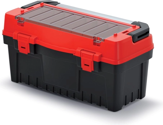 Kufor na náradie EVO s kovovou rukoväťou a prepážkami, 594 × 288 × 308 mm, červený