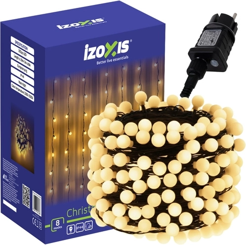 Vianočná svetelná reťaz IZOXIS s guľôčkami, 300 LED, 30 m