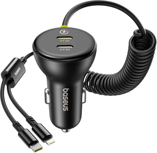 Autonabíjačka BASEUS 60 W s káblom Lightning a USB‑C (čierna)