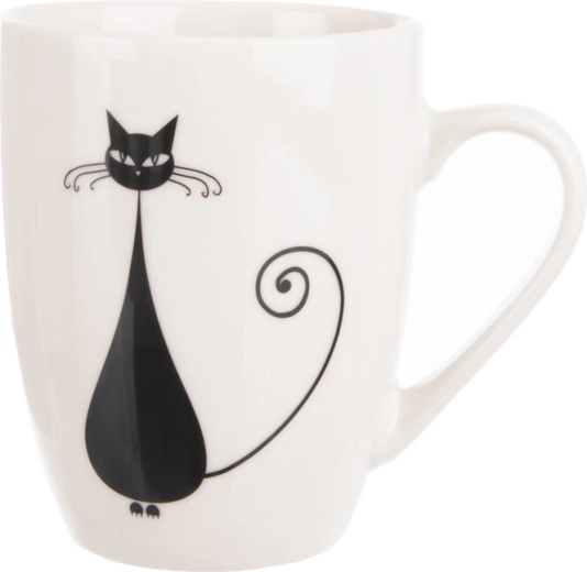 Porcelánový hrnček s motívom mačky biely/čierny 370 ml