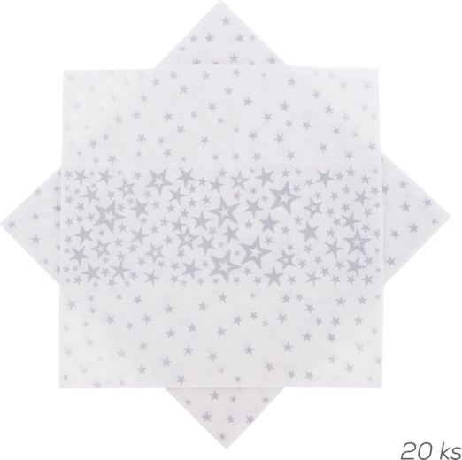 Papierové obrúsky s hviezdami strieborné 33 × 33 cm 20 ks