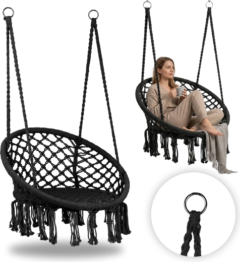 Závesné kreslo boho, čierne, MultiGarden