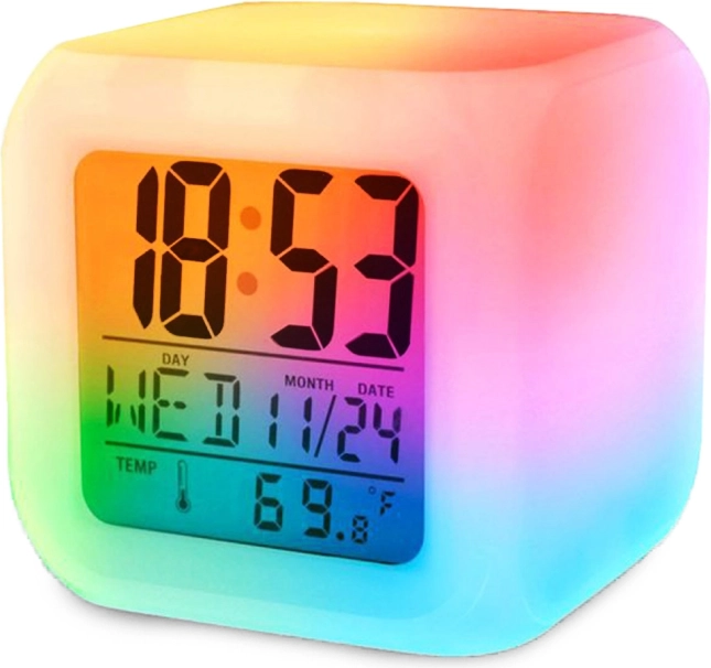 Budík Chameleon s LCD teplomerom a svietením