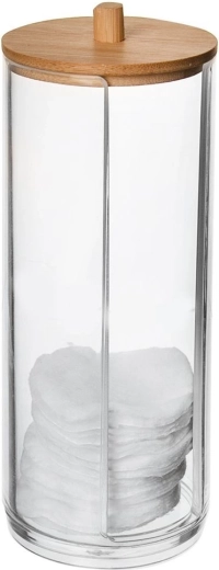 Dávkovač na kozmetické tampóny WHITNEY z akrylu s bambusovým viečkom
