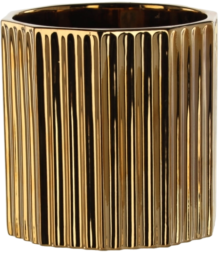 Keramický kvetináčový obal 18 × 18 × 18 cm zlatý s pruhovaným vzorom