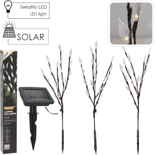 Solárna záhradná lampa 60 cm s 3 vetvičkami, 60 LED teplá biela
