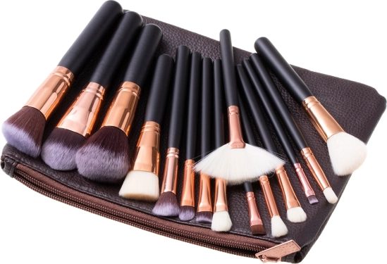 Sada make-up štetcov 15 ks s púzdrom - hnedá