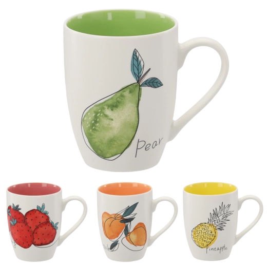 Porcelánový hrnček 340 ml s ovocným motívom a farebným vnútrom