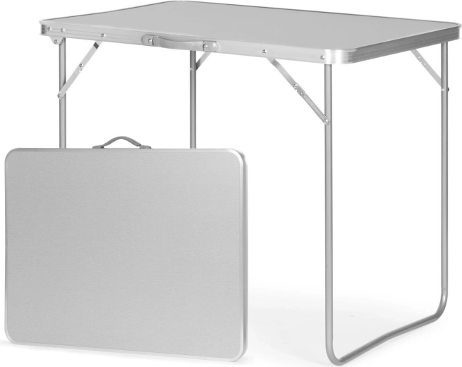 Skladací turistický stôl v tvare kufríka s madlom 80 × 60 × 70 cm, strieborný - 1 kus