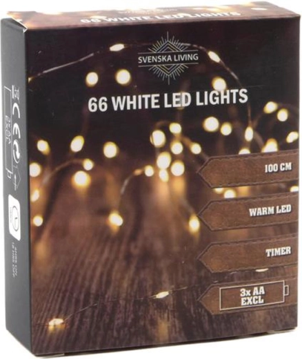 Svetelná reťaz s časovačom, 66 LED, 100 cm