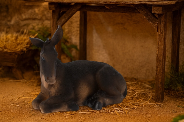 Figúrka ležiaceho osl líka z polyresínu pre betlehem 14 × 26 × 21 cm