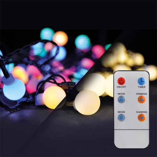 Solight LED vianočná reťaz s guľami RGB a bielym svetlom, 200 LED, 8 m