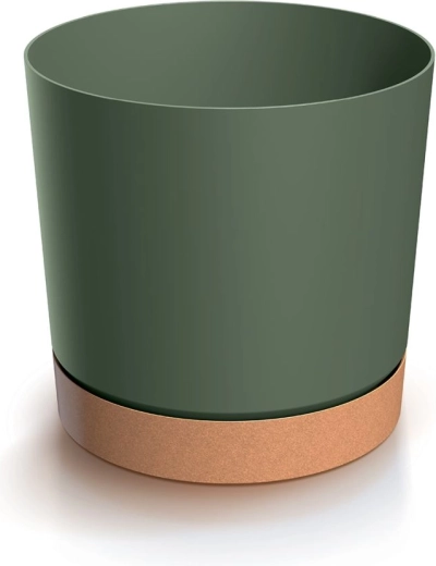 Kvetináč s miskou TUBO ECO Wood 10,8 cm tmavozelený
