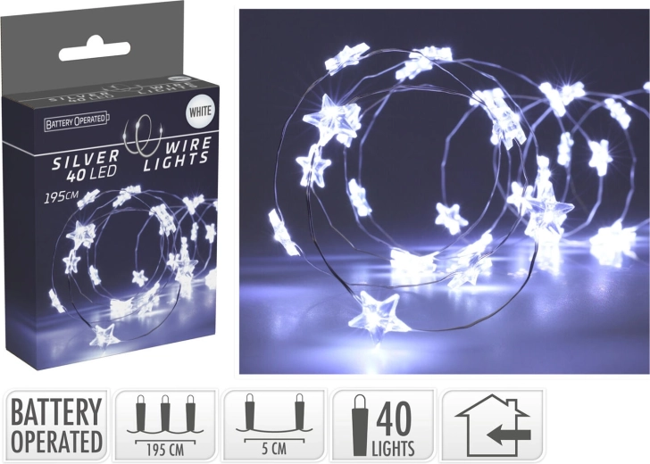 Vianočné LED osvetlenie hviezdy 1,95 m 40 LED studená biela - 1 kus