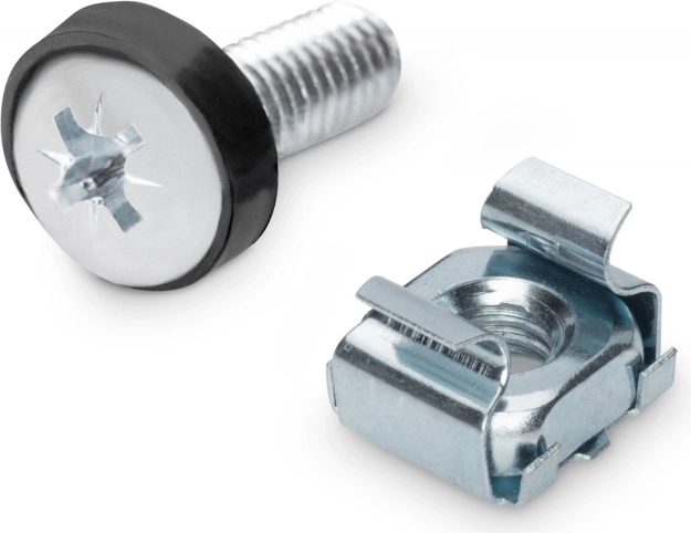Montážne skrutky M6 19,8 mm s maticami a podložkami pre rack 10" a 19", sada 50 ks, strieborné – DIGITUS