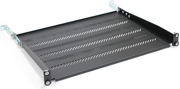Regulovateľná perforovaná polica do 19" racku 1U, 483 × 350 mm, čierna