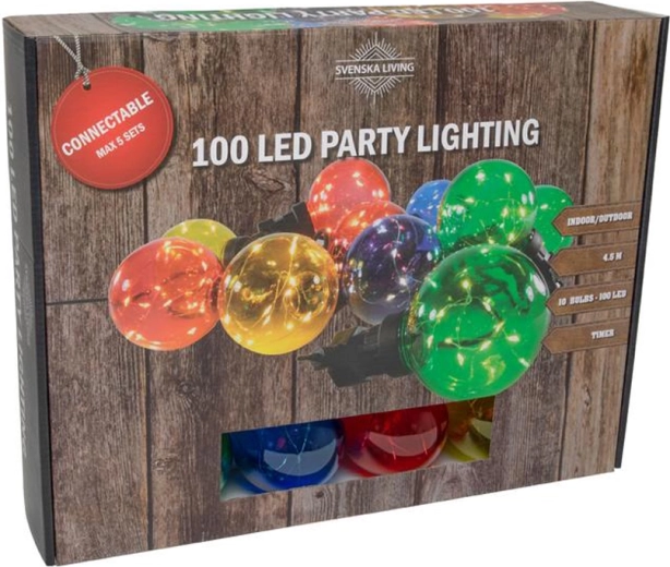 Party osvetlenie 10 farebných gúľ s časovačom, 100 LED, 4,5 m