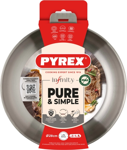 Panvica Pyrex Infinity 28 cm z nehrdzavejúcej ocele s odnímateľnou rukoväťou