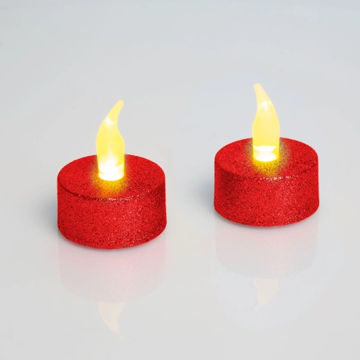 Červené LED čajové sviečky s batériami, 2 kusy