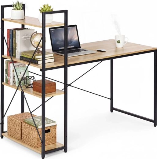 Písací stôl 120 × 60 cm s regálom a 3 policami v loft štýle ModernHome