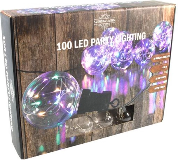 Party osvetlenie s dúhovými guľami, 100 LED, 4,5 m, s časovačom