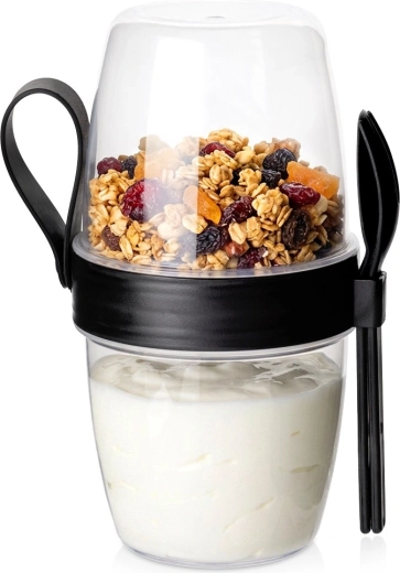 Pohár na jogurt Vilde s oddelenou nádobkou na müsli 800 ml s lyžičkou a vidličkou
