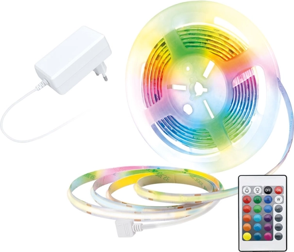 Solight RGB LED pás s adaptérom a diaľkovým ovládaním, 3 m