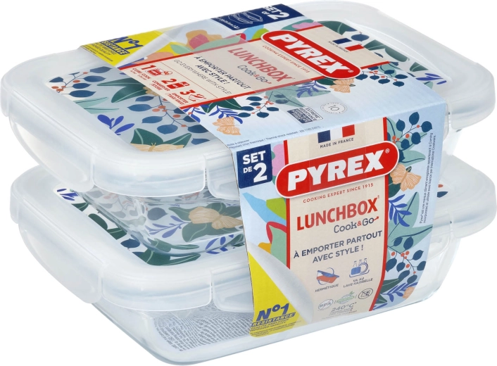 Sada obdĺžnikov sklenených dóz PYREX 2 × 0,8 l