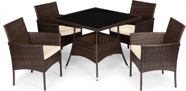 Ratanová záhradná súprava PREGASIO so 4 stoličkami a stolom so sklenenou doskou