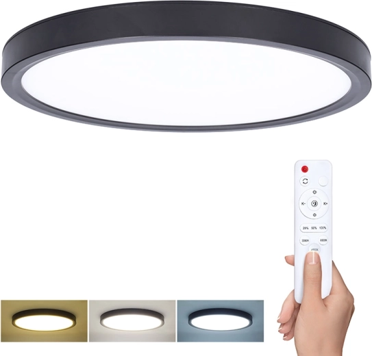 Solight LED stropné/nástenné svietidlo Estela Black s diaľkovým ovládačom, 36 W, 30 cm