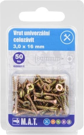 Univerzálny skrutka s plným závitom 3,0 × 16 mm, pozink, 50 ks