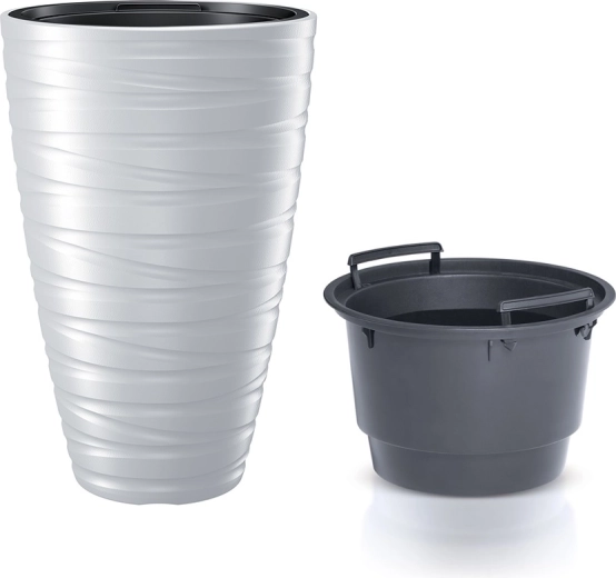 Vysoký kvetináč s vnútornou vložkou Maze 37,5 cm biely