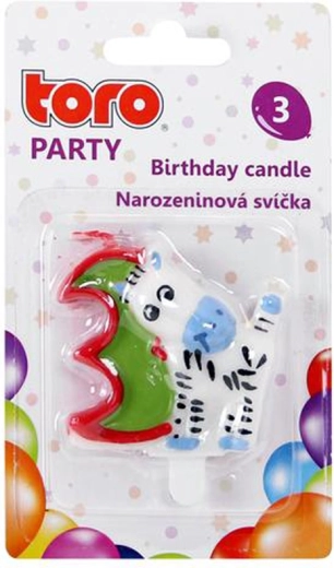 Tortová sviečka číslica 3 s koníkom TORO, zapichovacia, 5 cm
