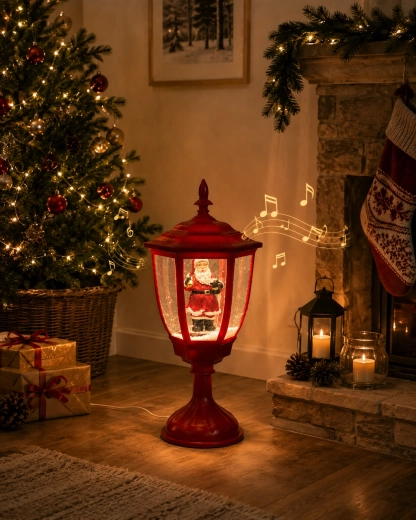 Vianočná mini lampáš s Mikulášom, hudbou a snežením