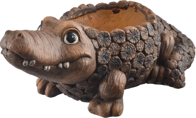 Kvetináč v tvare krokodíla RONA s drevodekorom 51 × 28 × 21 cm