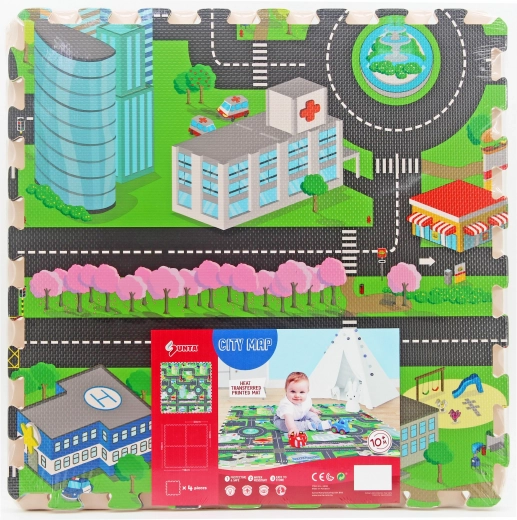 Mäkké penové puzzle mesto na podlahu 118 × 118 cm