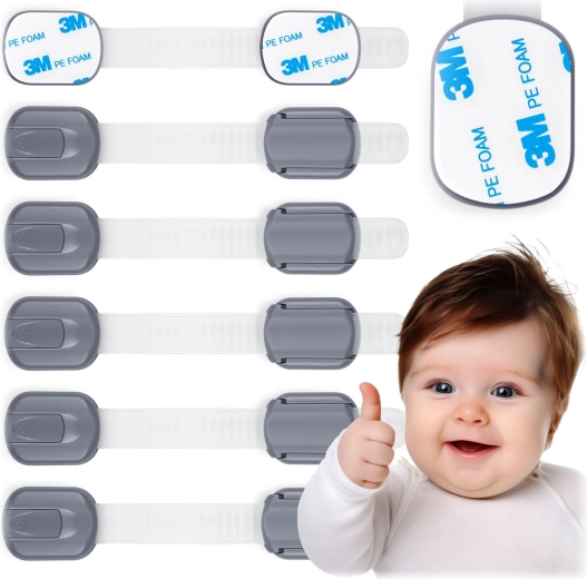 Detské bezpečnostné zámky na skrinky RICOKIDS, 6 ks, sivé